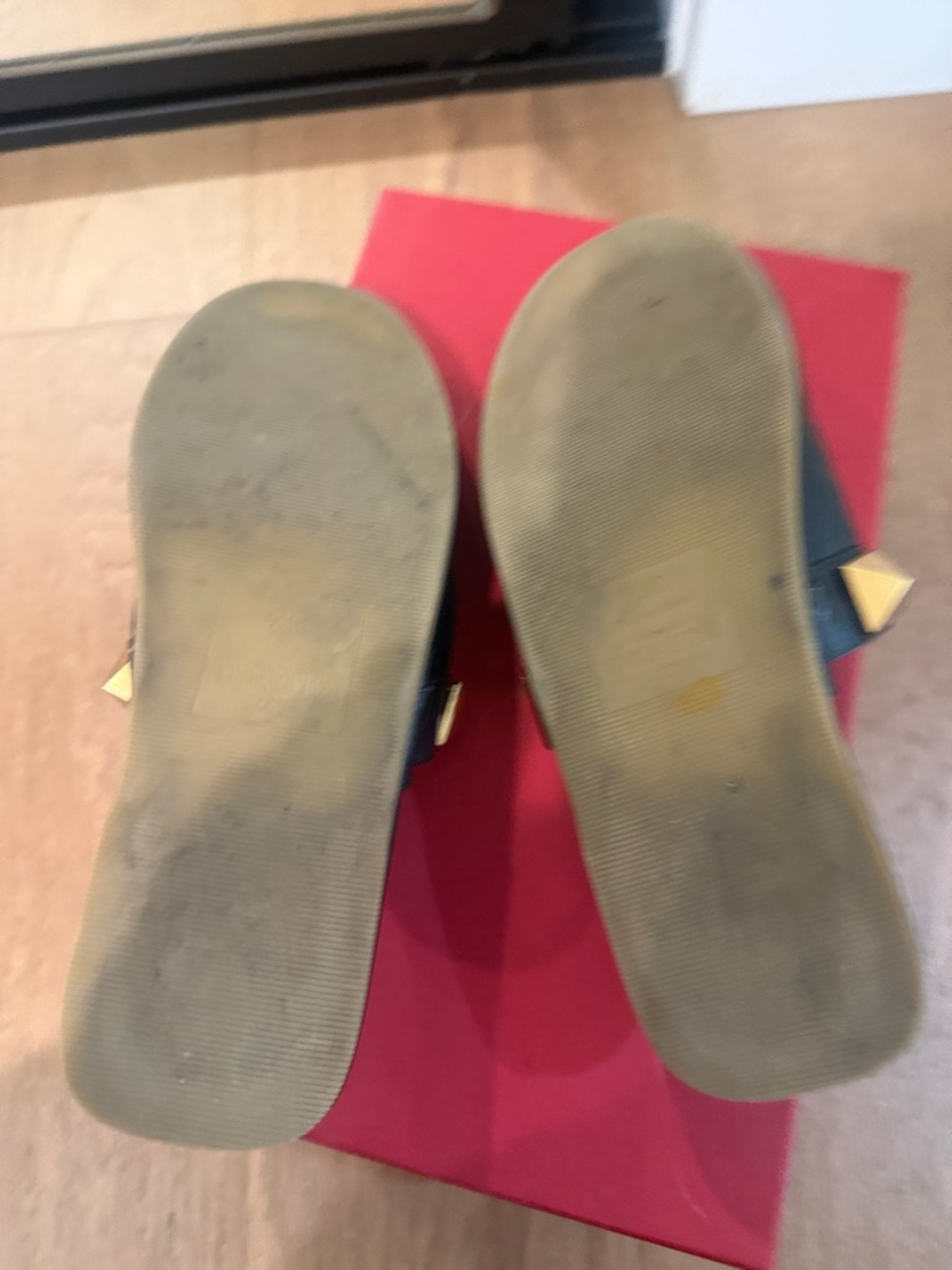 Valentino Black Leather Slides with Gold Pyramid Studs - Picture 4 of 4